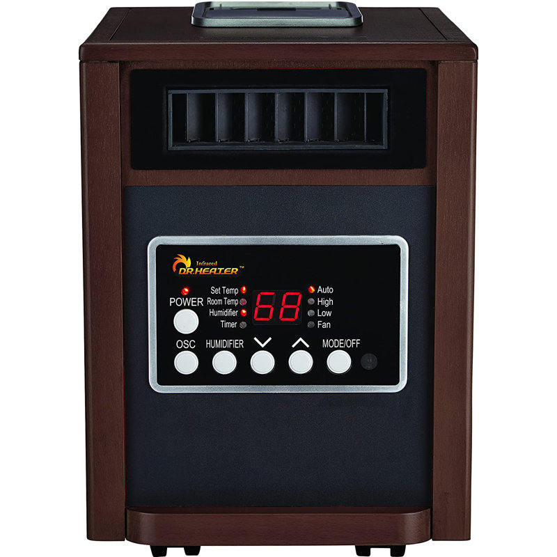 DR. INFRARED HEATER DR-998, 1500W Dual Heating Infrared Space Heater with Humidifier, Oscillation, Remote Control, Thermostat & Safety Protection, Portable with Wheels, Energy Efficient, Walnut