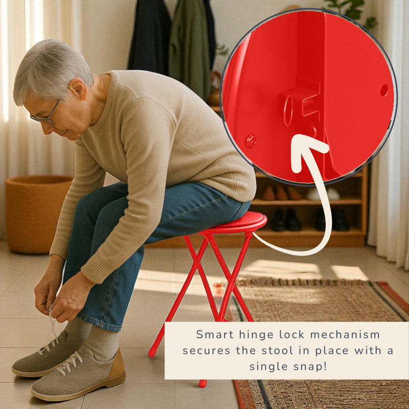 Lavish Home Backless 24-Inch Folding Stool with 225lb Capacity, Red, Red, 1