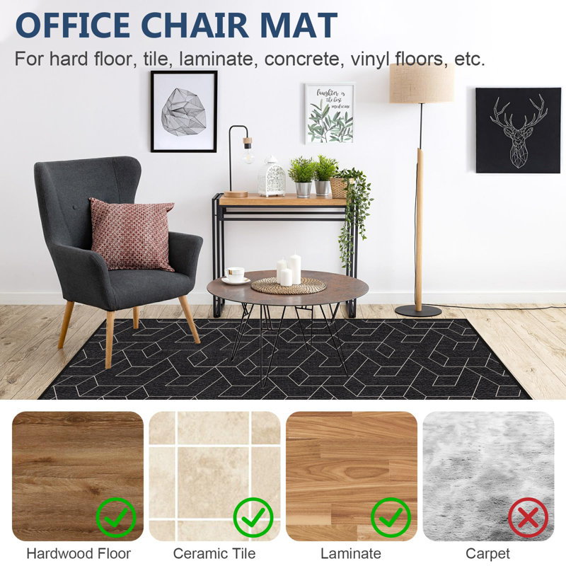 Non-Slip Office Chair Mat 120x90cm, Printed Floor Protector for Hard Floors, Easy to Clean