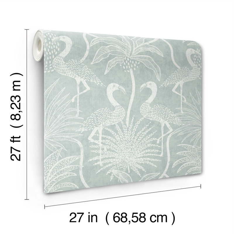 Biscayne Flamingo Beach Wallpaper, Turquoise 
