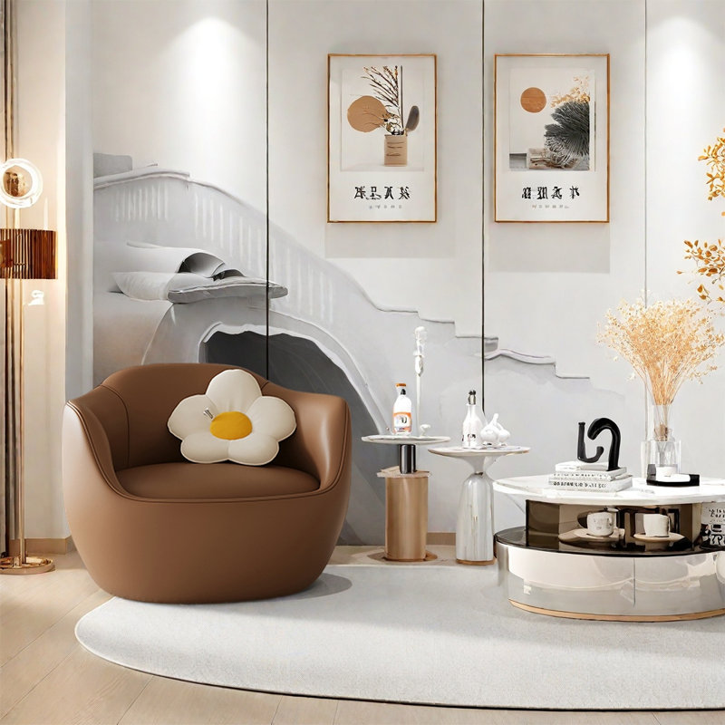 brown oval-shaped single sofa