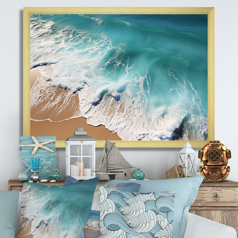 Élégance côtière - impressions nautiques et de plage, Encadrement doré, H 24 po x l 32 po x P 1 po