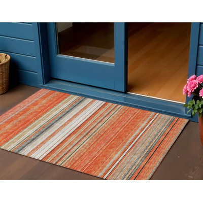 Tapis extérieur lavable rayé corail 3 pi x 5 pi