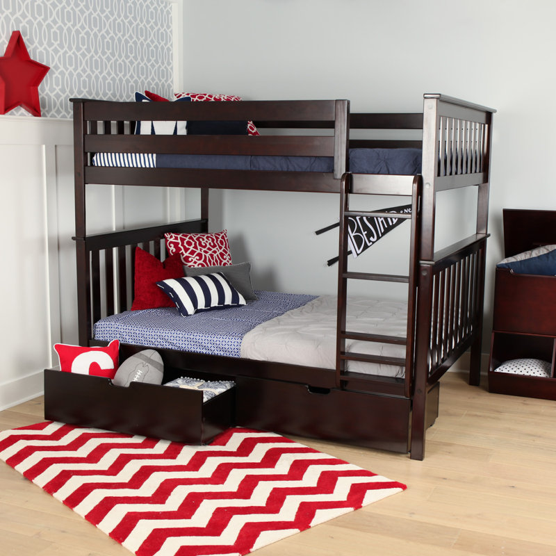Lit superposé standard en bois massif Bolles, Espresso, Simple sur simple