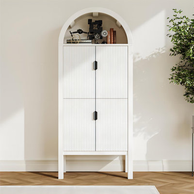 71" Tall Arched Fluted Storage Cabinet, Modern Arched Pantry Cabinet with 4 Tier Shelves