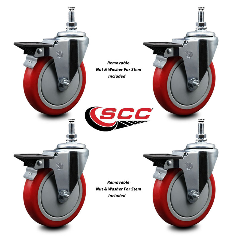 Polyurethane 10MM Threaded Stem Caster with Brake