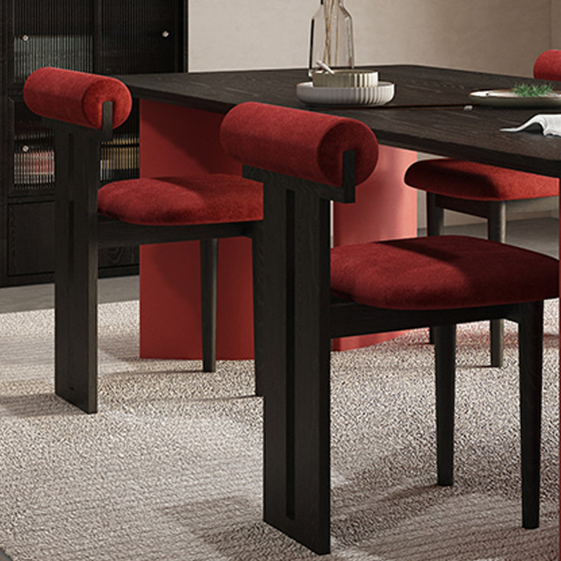 Modern Rectangular Red And Black Dining Table Set, 29.52"H x 62.99"L x 31.49"W, Red