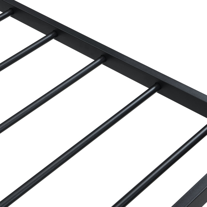 Structure de lit simple en métal noir robuste avec assemblage rapide, sommeil silencieux et confortable, résistance de 750 livres, support de matelas renforcé, espace sous le rangement, trous pour le pied de la tête, convient