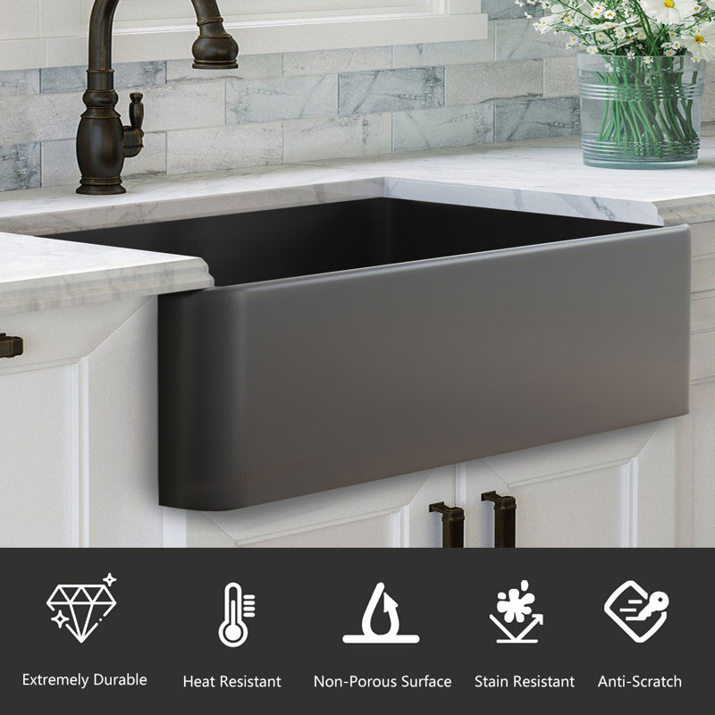 Farmhouse Single Basin Kitchen Sink, 10" H x 30" L x 18", White