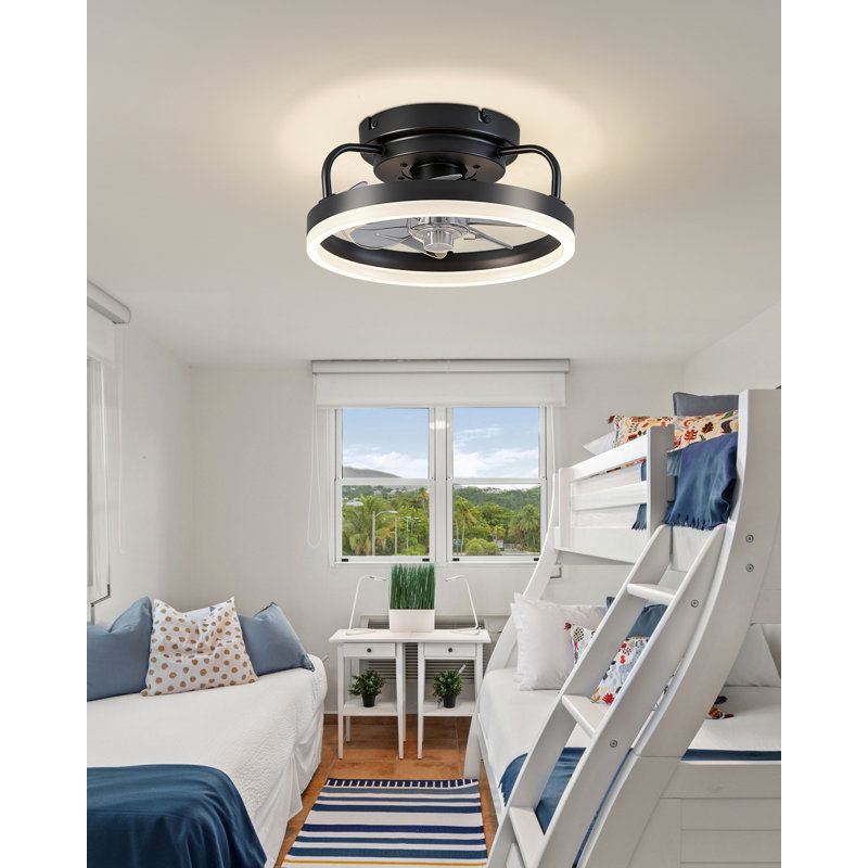  Ventilateur de plafond avec lumières, ventilateurs de plafond à profil bas avec lumières et télécommande, lumière de ventilateur encastrée à DEL, Fandelier sans pales moderne pour la chambre à coucher avec application, noir 12 po