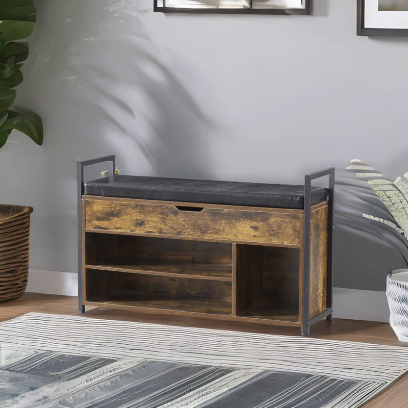 Banc de rangement pour chaussures 39 po avec coussin, Brun