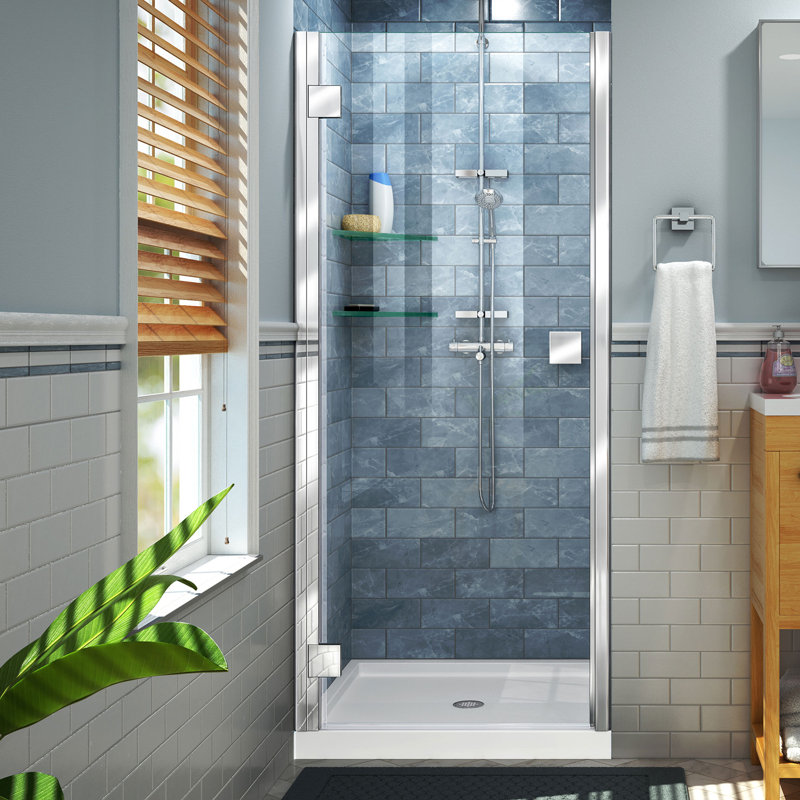 Lumen 42" x 74.75" Rectangle Hinged Shower Enclosure with Base Included Clear Glass, Chrome, White