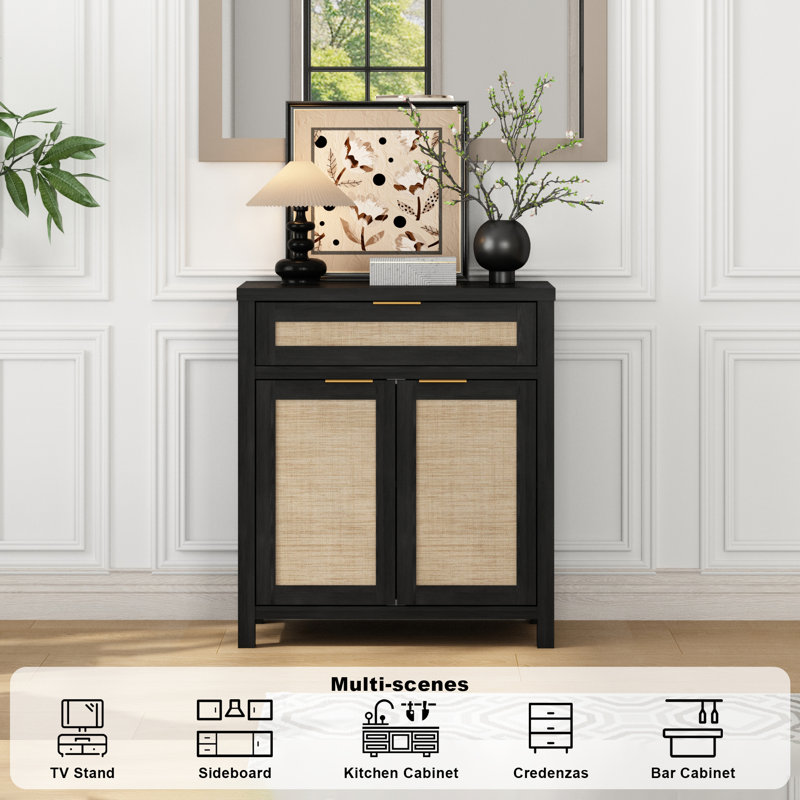 Ciauna 34'' Sideboard Accent Cabinet ( Set Of 2 ), Black