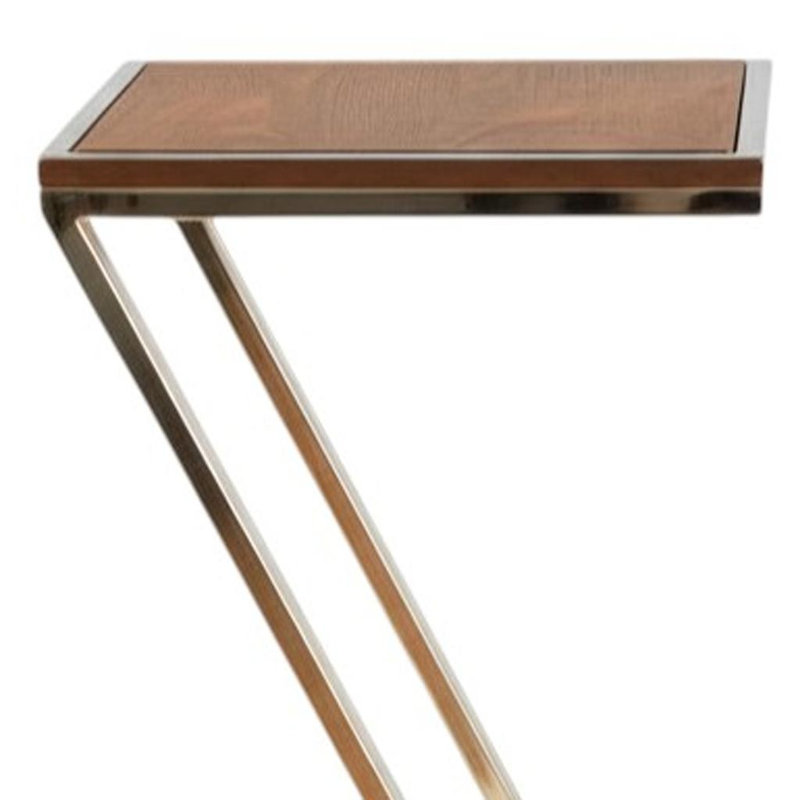 Table d'appoint élégante en forme de Z asymétrique en bois et métal