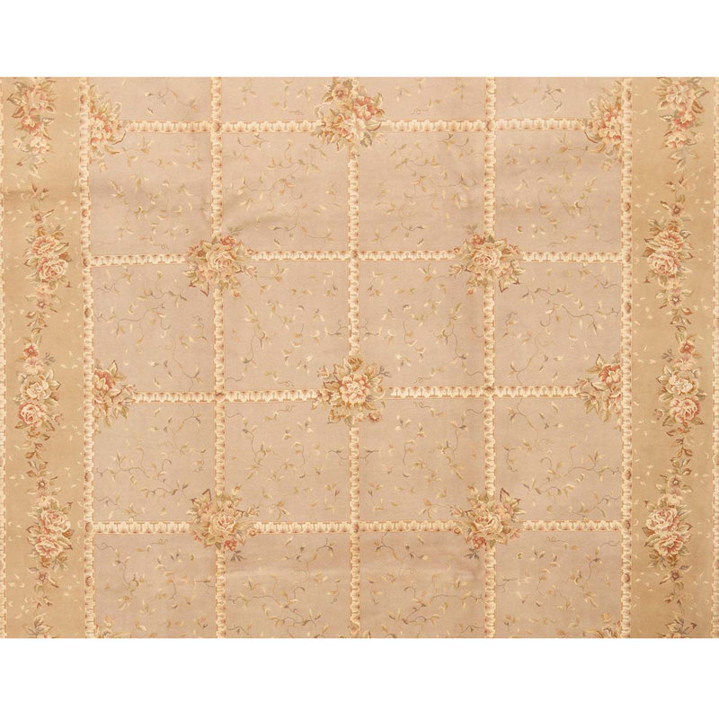 Tapis beige / brun à motif géométrique en laine noué à la main 5 pi 10 po x 9 pi 2 po