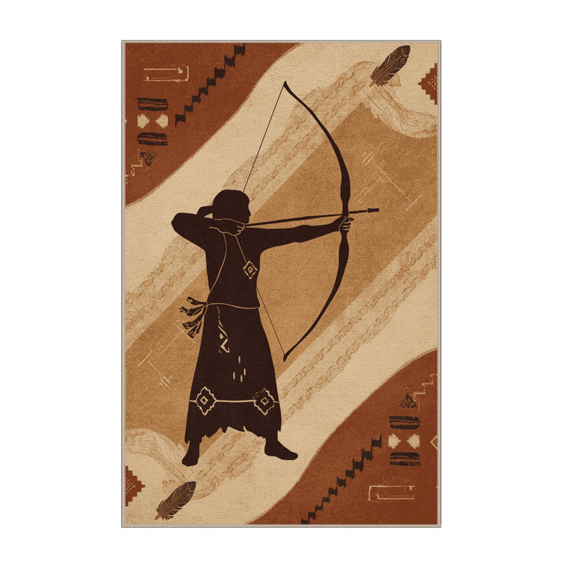 Soft Plush Duren Cherokee Archer Rustic Area Rug in Brown – Beige Binding, 4x6