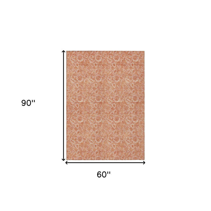 Tapis extérieur lavable floral 5 pi x 8 pi saumon et cuivre