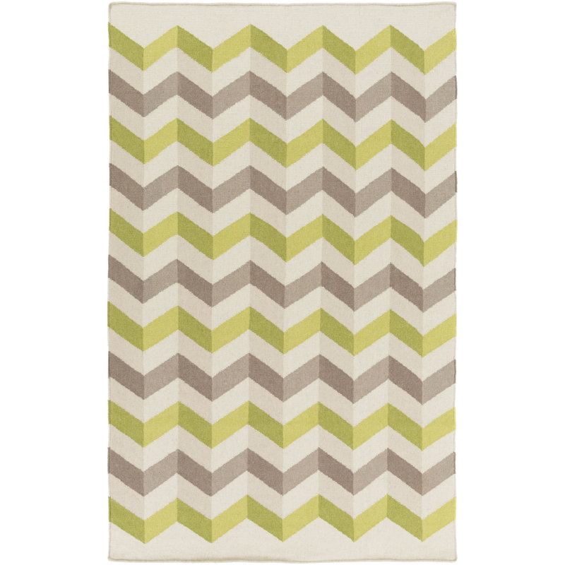 Tapis vert/beige/gris en laine handwoven Araliya, Rectangle 8 pi x 11 pi