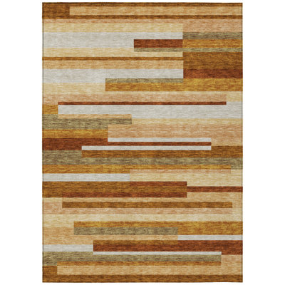 Tapis extérieur lavable rayé orange 3 pi x 5 pi cuivre et taupe