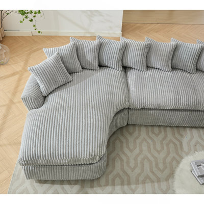127''  Large Sectional Sofa ,Elegant Curved Design ,High-Resilience Foam ,Ten Back Cushions,L-Shape Left Sofa,No Assembly  Required , (Gray
-Soft Corduroy Fabric)