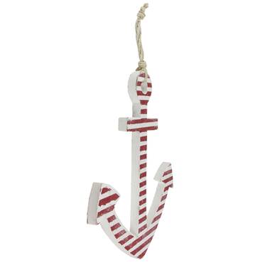 Northlight 15.75 Red and White Striped Nautical Anchor with Hanging Rope Wall Art