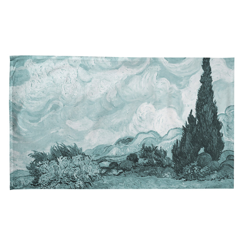 Serviette de thé avec blé cyprès wheatfield, Polyester sergé, Vert clair