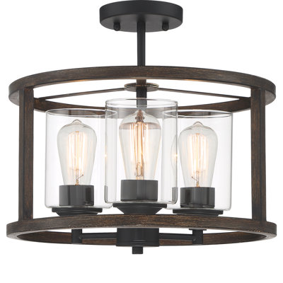 Kwong 3 - Light Living Room Steel Dimmable Glass Semi Flush Mount