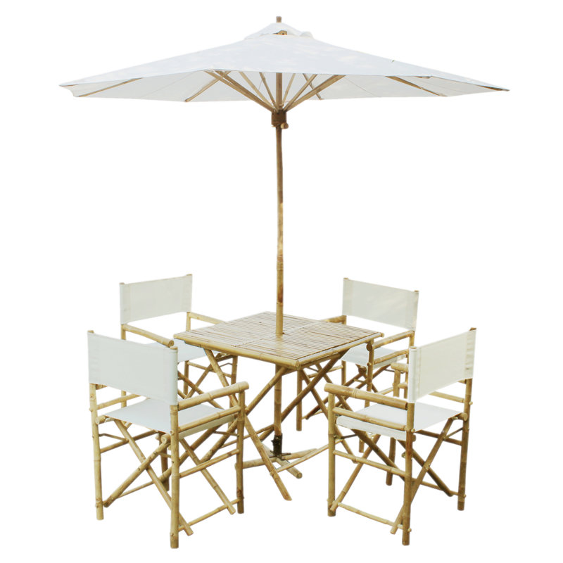 Ensemble repas 6 pièces avec parasol Sheila, Blanc