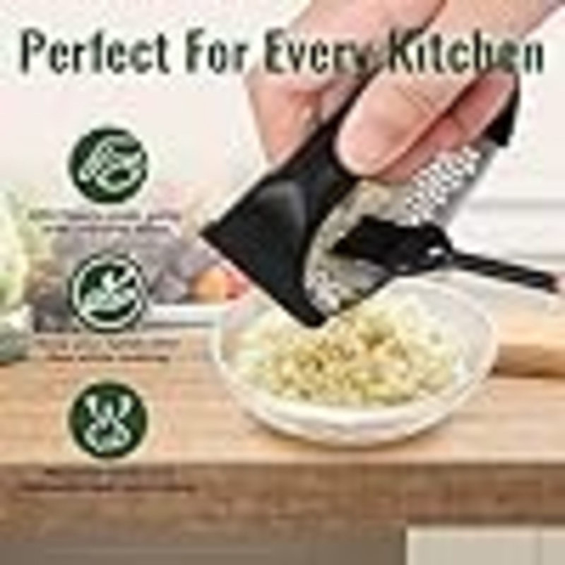 Garlic Press Rocker, Stainless Steel Garlic Mincer And Garlic Crusher, Easy-Squeeze Garlic Tool With Peeler And Cleaning Brush For Smashing Garlic