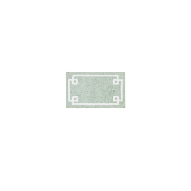 Seafoam Cotton Tufted Bath Rug with White Border