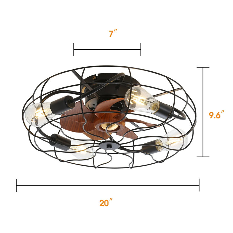 Ventilateur de plafond d'intérieur à télécommande à profil bas de 20 pouces avec 7 ampoules