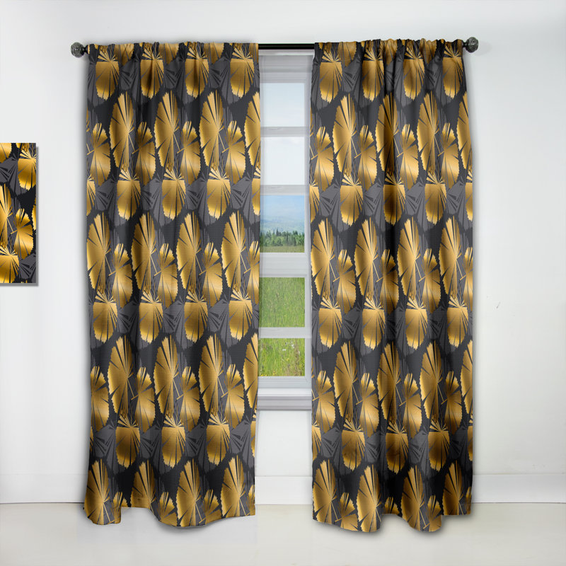 Golden Tropical Pattern III - Abstract Mid-Century Modern Blackout Curtain Single Panel, 52" W x 120" L