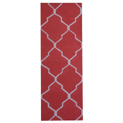 Tapis rouge / gris en laine touffeté à la main