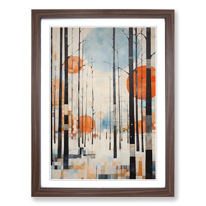 Winter Forest Dadaism - Single Picture Frame Print on Wood, 64cm H x 46cm W x 2cm D, Walnut