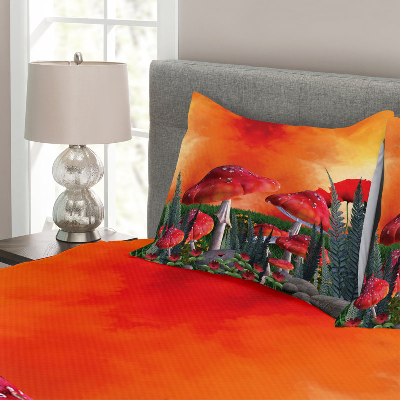 Orange/Taupe Microfibre Bedspread Set, 220 x 264 cm