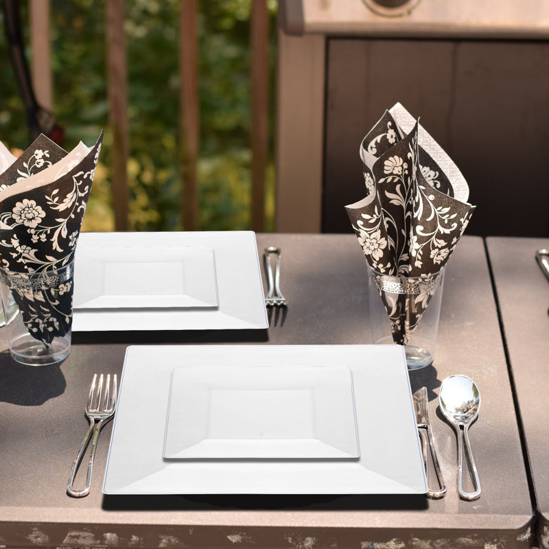 Clear Square Plastic Dinnerware Value Set - 120 Sets