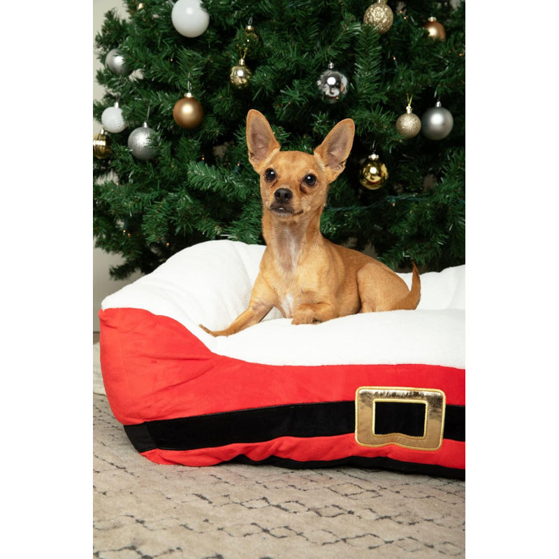 Lit pour chien père Noël avec ceinture de père Noël