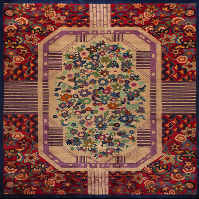 Antique Art Deco Room Size Wool Multi Rug