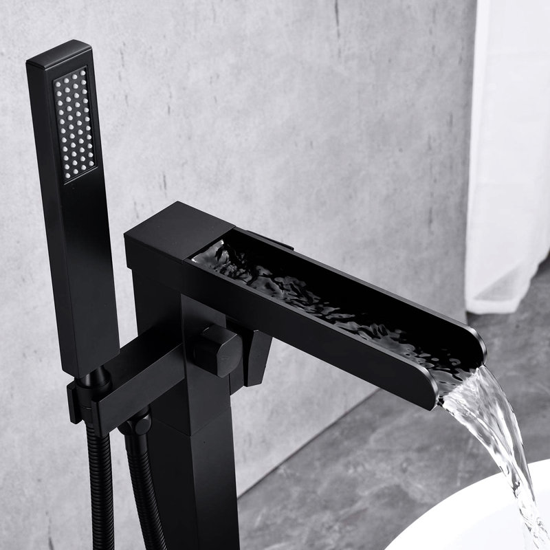 Robinet de baignoire noir mat avec bec cascade et douche à main - Robinet anti-corrosion, Noir mat