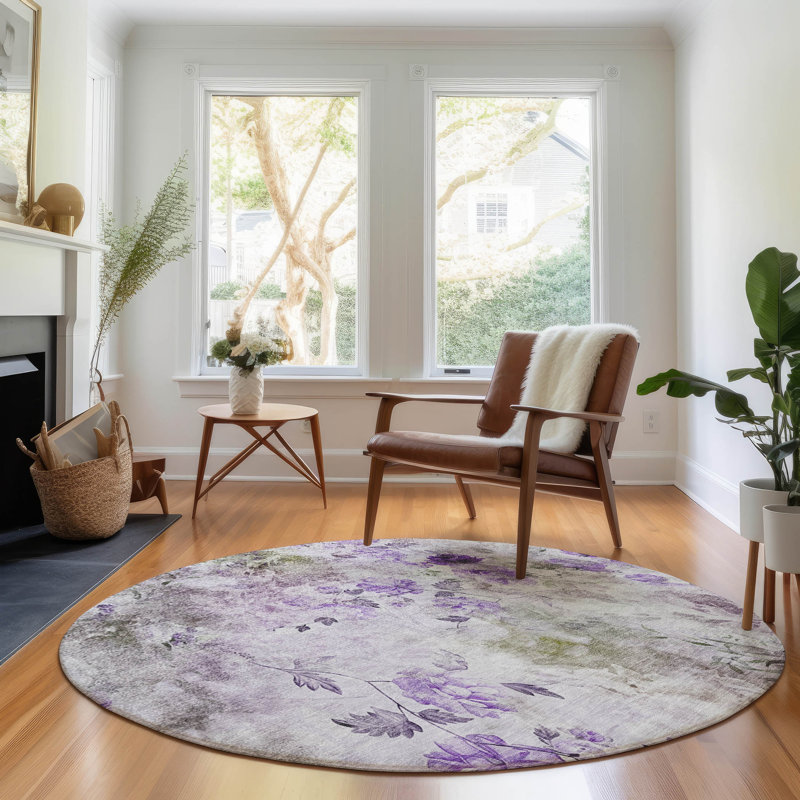 Premium Machine Washable Prisco Purple Rug, Round 8'