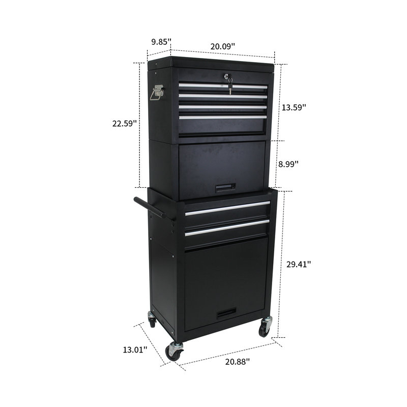 Modern Minimalist Convenient Metal Tool Storage Cart With Multiple Storage Options, For Garage Tool Room Use, Black