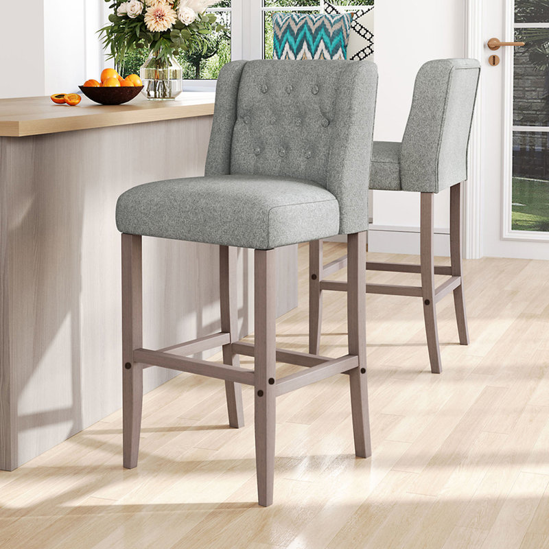 Upholstered Counter Stool with Solid Wood Frame, Grey