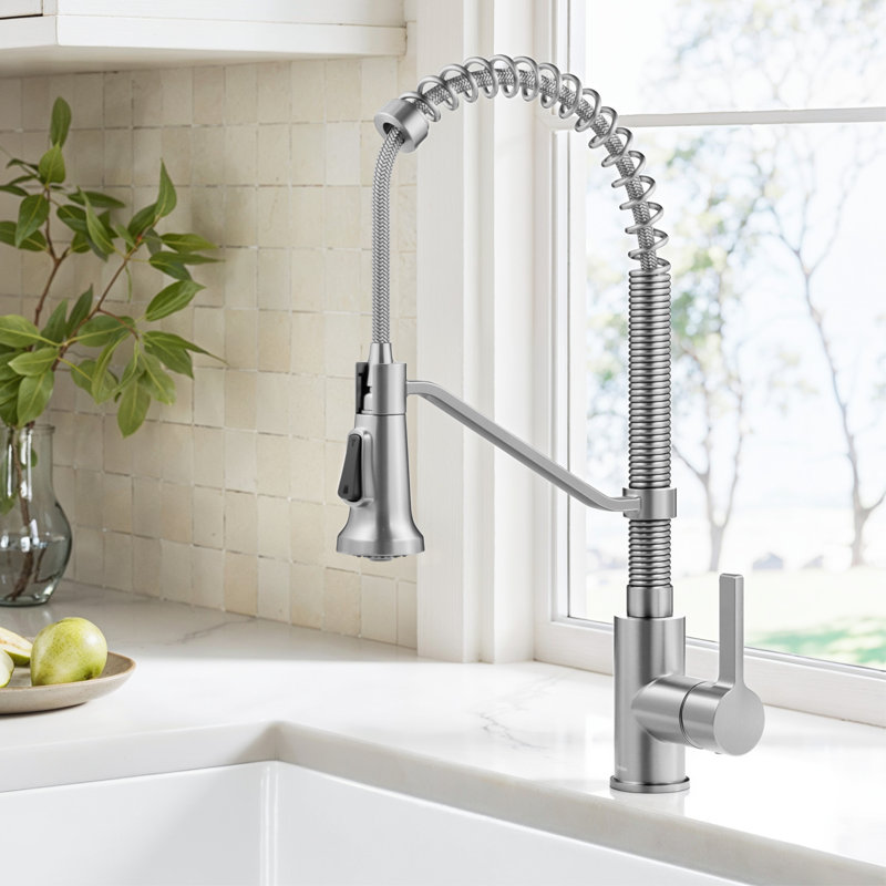 KRAUS Britt Commercial Style 2-Function Single Handle Pull Down Kitchen Faucet, Stainless Steel