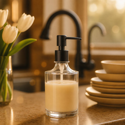 10 oz Round  Soap Dispenser - Matte Black Pump