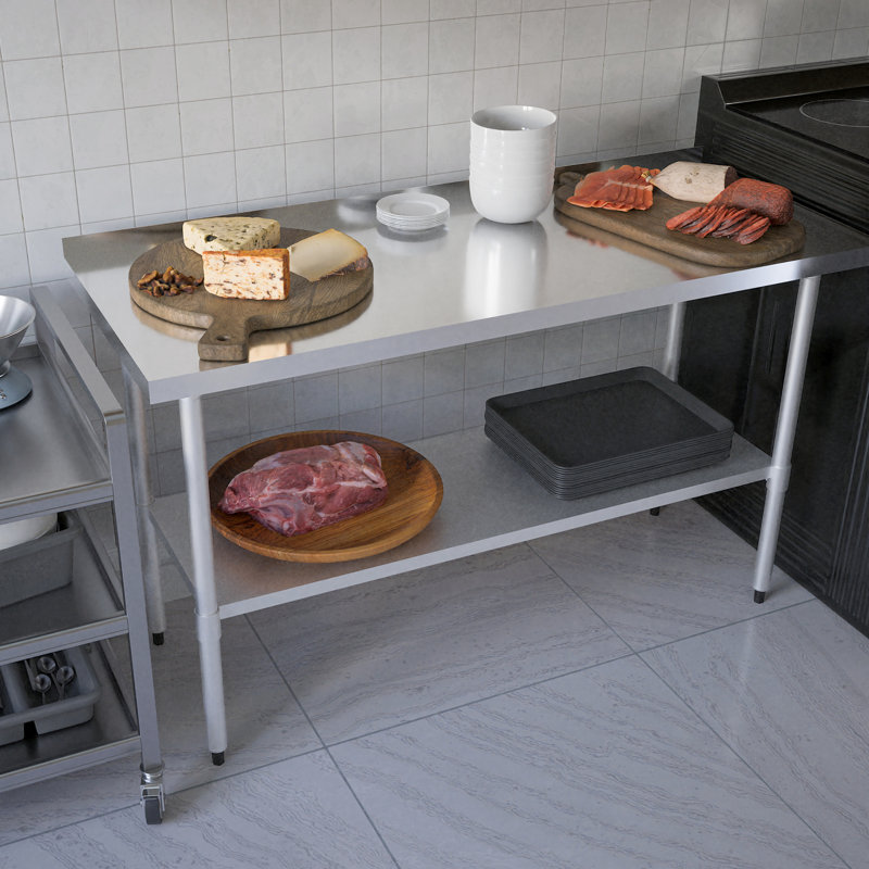 Table de préparation en acier inoxydable 24X60 - Réglable sous la tablette - Pour la cuisine, la maison, le restaurant