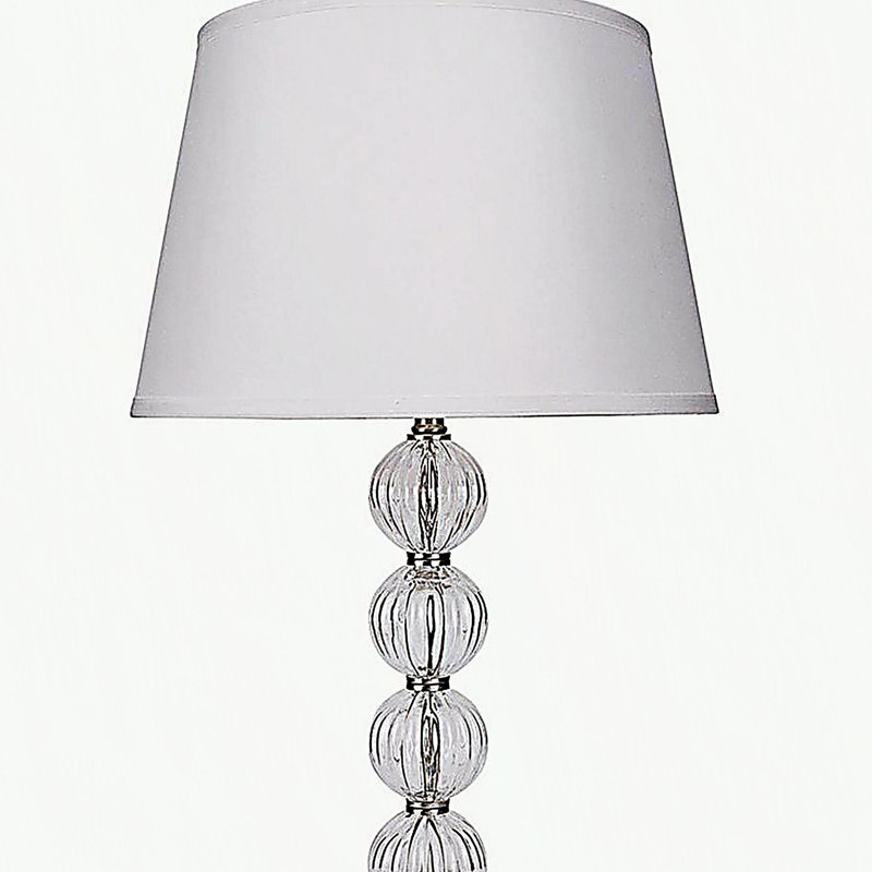 Lampe de table de 28,5 po de hauteur en métal avec finition nickel satiné et design orbe, abat-jour en lin