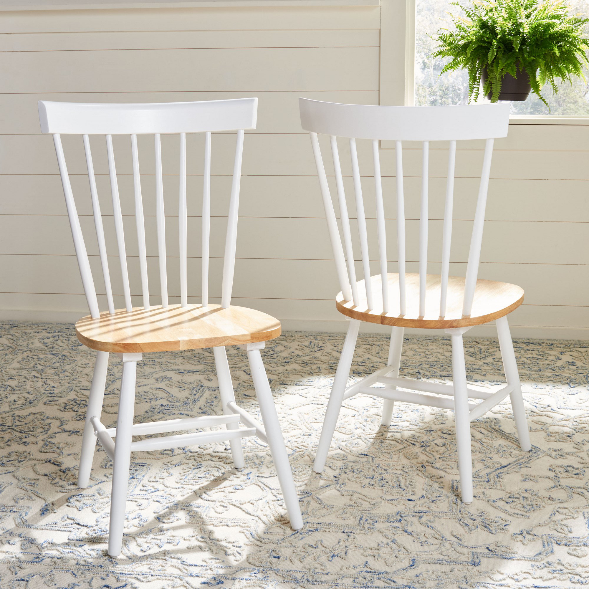 Matanna Solid Wood Windsor Back Side Chair, White/Natural