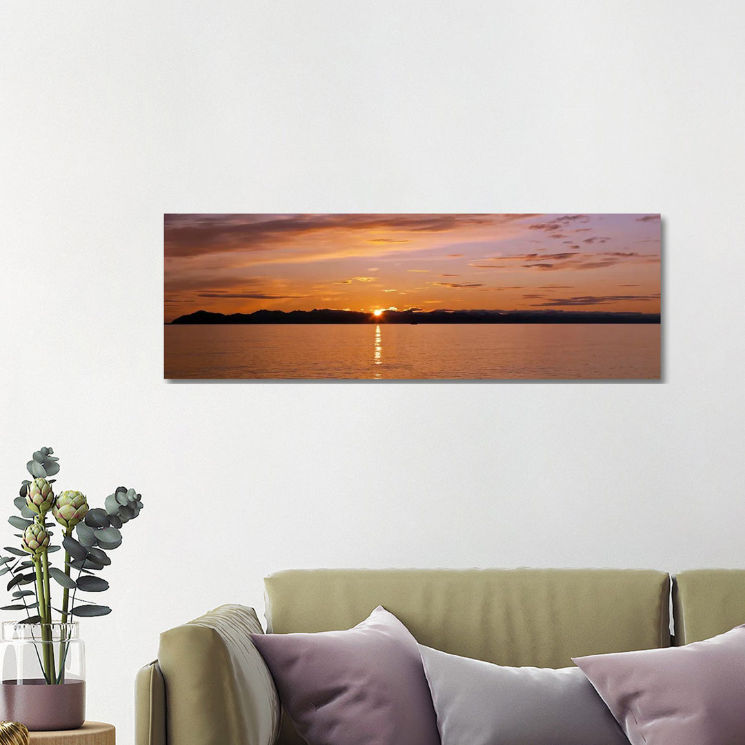 Ocean At Sunset, Inside Passage, Alaska, USA by Panoramic Images - Wrapped Canvas Panoramic Print