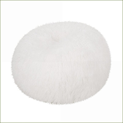 Fauteuil à billes rond en fausse fourrure 3 pieds Mandana, blanc | Fausse fourrure | Rond