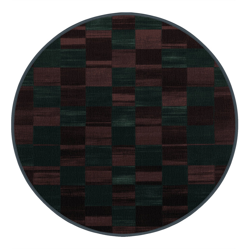 Tapis damier noir lavable à la machine, Rond 7 pi